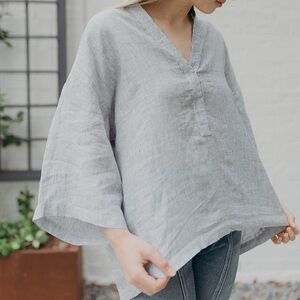 Esby Ash Stripe Bryce Oversized Linen Top - M/L